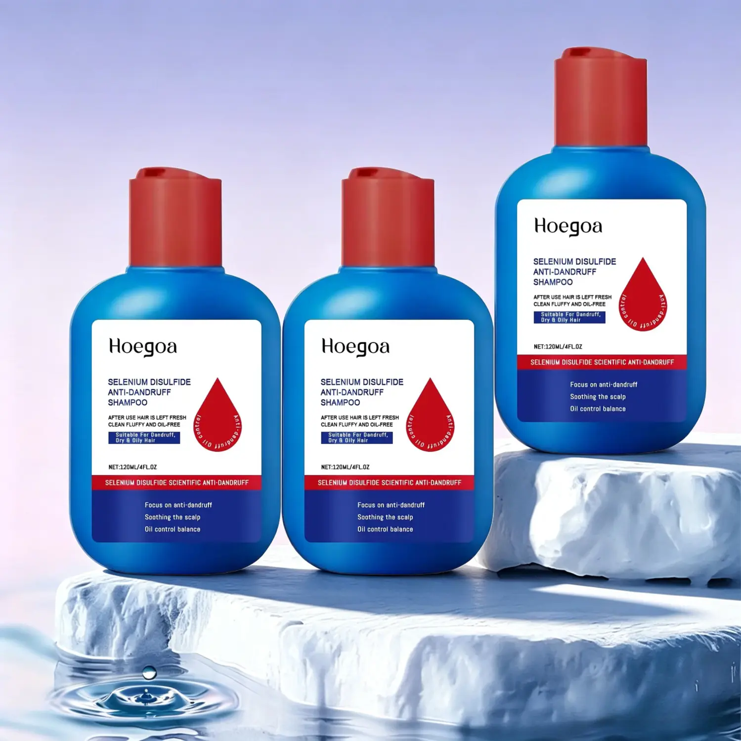 3 PCS HOEGOA Selenium Disulfide Hair Care Shampoo Oil Control Refreshing  Anti-Dandruff Anti-Itch Scalp Cleansing Shampoo 120ML for Men and Women Oily Hair Care use 3-5 time