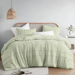 Sage Queen Comforter - 3 Pintuck Pleated Sets Queen, Lightweight, Extra Softness Pre-Washed Microfiber Queen, Shams, Full/Queen, AM10-0135