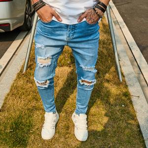 New Streetwear Stylish Men Skinny Holes Jeans Trousers Male Distressed Stretch Pencil Jogging Denim Pants DFYD