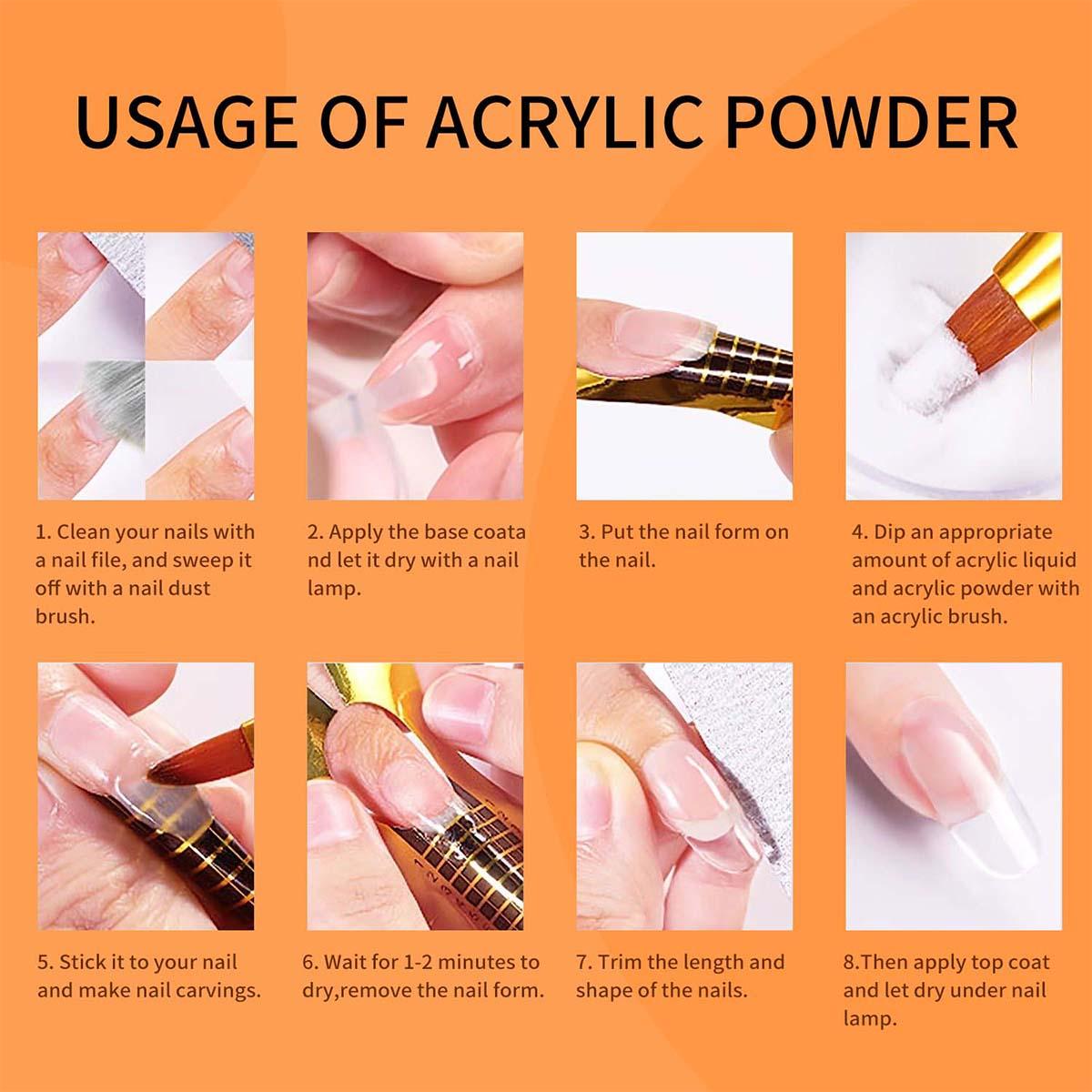 4 pcs 10g Acrylic Powder Set, Professional Acrylic Nail Powder Kit with Nail Brush & Liquid Monomer, for Acrylic Nails Extension, Carving & Nail Art, Manicure Tools for Nail Techs