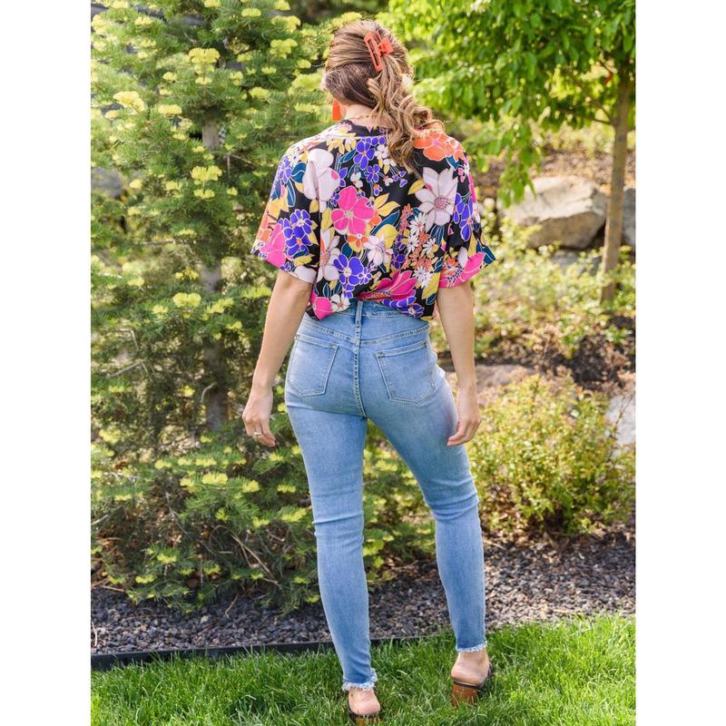 Plus Size Women's Plain Ripped Button Fly Skinny Stretchy Jeans, Fashion Casual Raw Hem Denim Pants for Daily Outdoor Wear, Ladies Bottoms for All Seasons