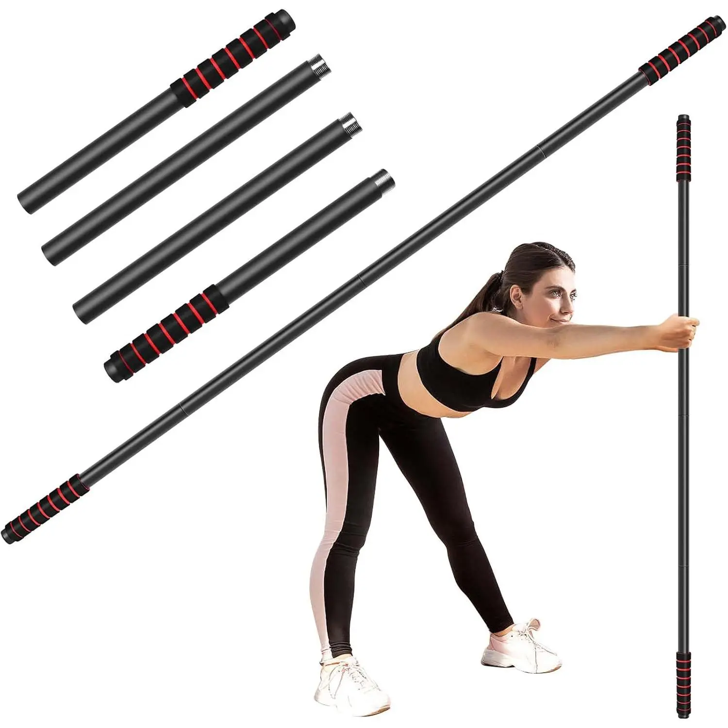 5 ft Yoga Stick Sturdy Steel, Adjustable Stretching Stick for Mobility, Flexibility and Balance, Versatile Exercise Stick with Non-Slip Ends and Foam Handles for Fitness, and Posture upgraded  pilates  board
