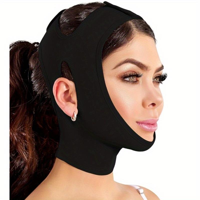 1pc Black V-Face Lifting Bandage with Double Chin Reduction Mask - Breathable Comfort Fit Facial Toning Strap for Nasolabial Folds, Face Slimming & Jawline Contouring, Nighttime Use