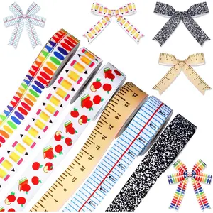 6 count School Ribbons for Crafting 30 Yards  to School Teacher Grosgrain Ribbons Ruler Ribbon Pencils Apples Book Crayon Craft Ribbons Teacher Appreciation Craft Teacher DIY Supplies