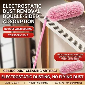 Electrostatic Duster Refills with Long Handle Multi-Surface Compatible 360° Rotatable Design 4X Microfiber Unscented Disposable for Home Blinds Fans Ceilings Attics Pet Hair TV Stand Gaps Cleaning