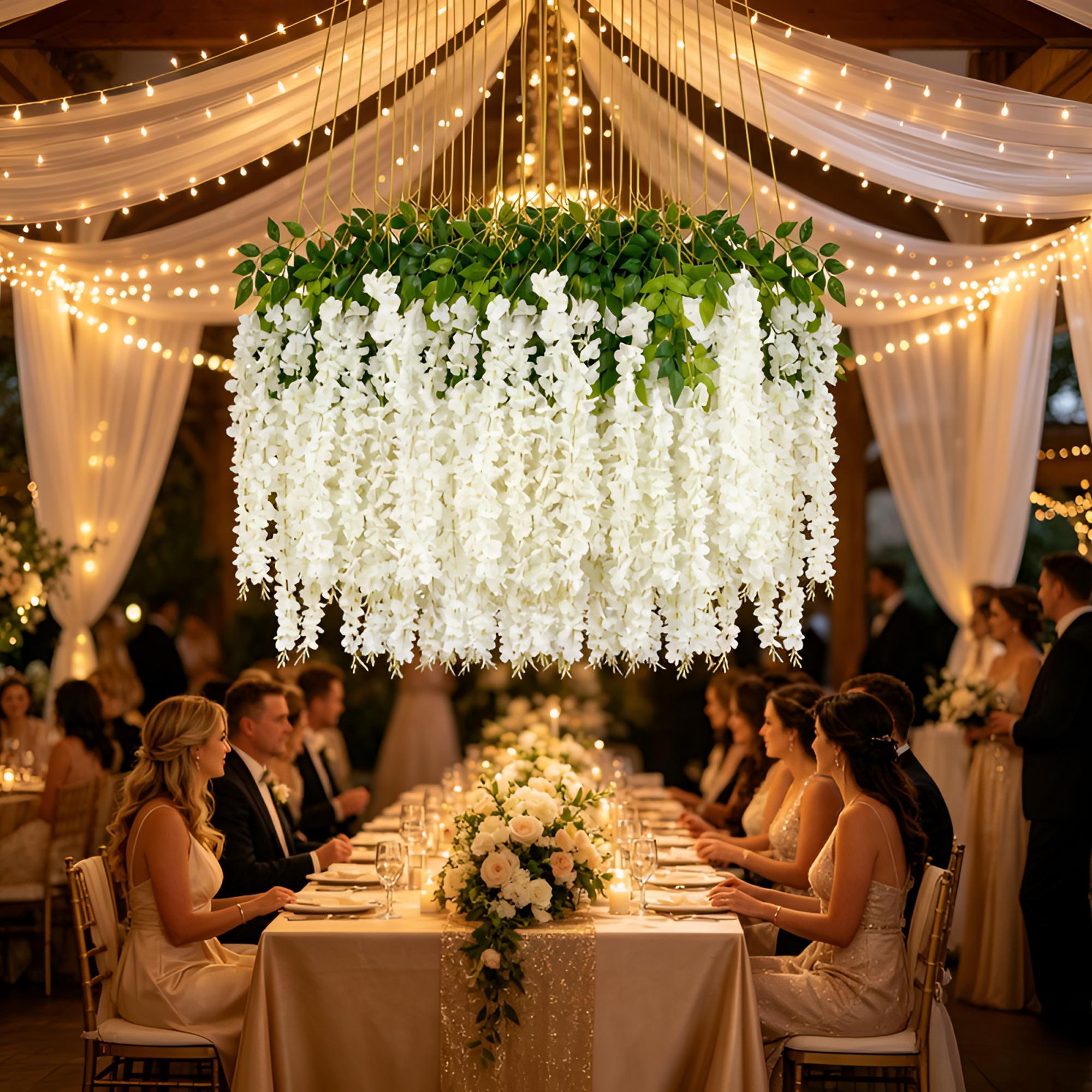 Dense Artificial Fake Wisteria Vine Ratta Hanging Garland 12Pcs 43.3 Inch/Piece Silk Flowers String Artificial Wisteria Flowers for Decorative Home Party Wedding Garden Decorations Artificial Flowers For Outside