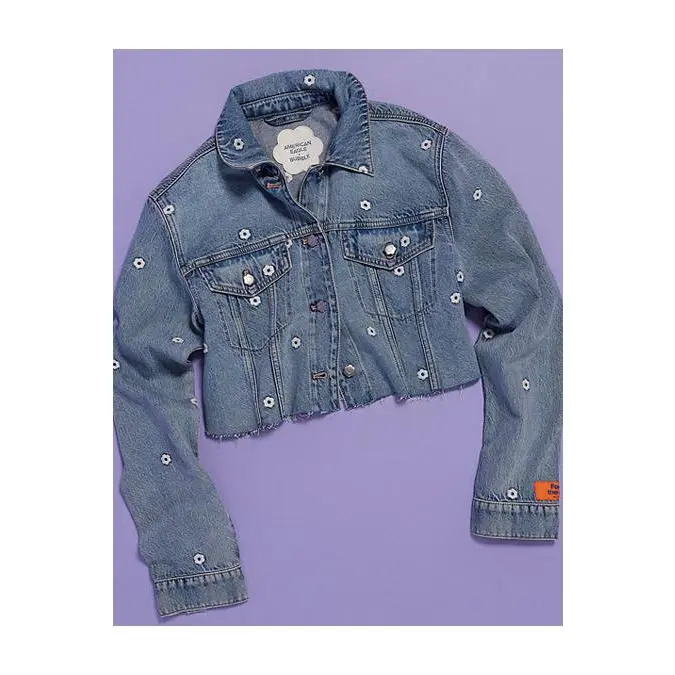 AE x Bubble Embroidered Cropped Denim Jacket