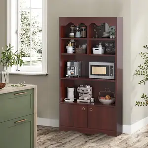 OUTGOODS Modern 5-Tier Bookshelf with Doors – 63" Tall Wood Bookcase, Semi-Open Storage Organizer for Home Office, Library, Bedroom, Living Room – Sturdy Freestanding Shelving, Brown or Walnut