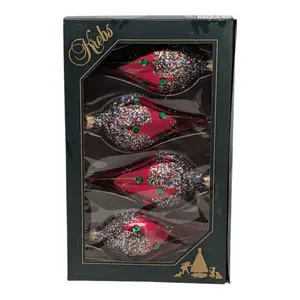 Krebs Value Glass Ornament 4 pack - Red Sequined Teardrops