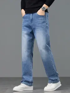 Men's Casual Slim Fit Straight Leg Washed Jeans, Comfortable Fashion Design, Perfect for Daily Wear, Ideal for Teenage Boys