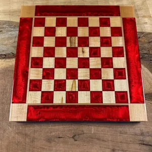 Red Lava Maple Wood Chess Board (PIECES INCLUDED)