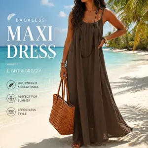 Women's Solid Color Cami Lounge Dress, Elegant Sleeveless Long Dress for Summer, Ladies Sleepwear for Indoor Wear