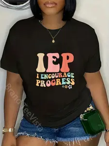 100% Cotton Unisex IEP I Encourage Progress Special Education teacher graphics T-Shirt Graphic Casual Round Neck Tee
