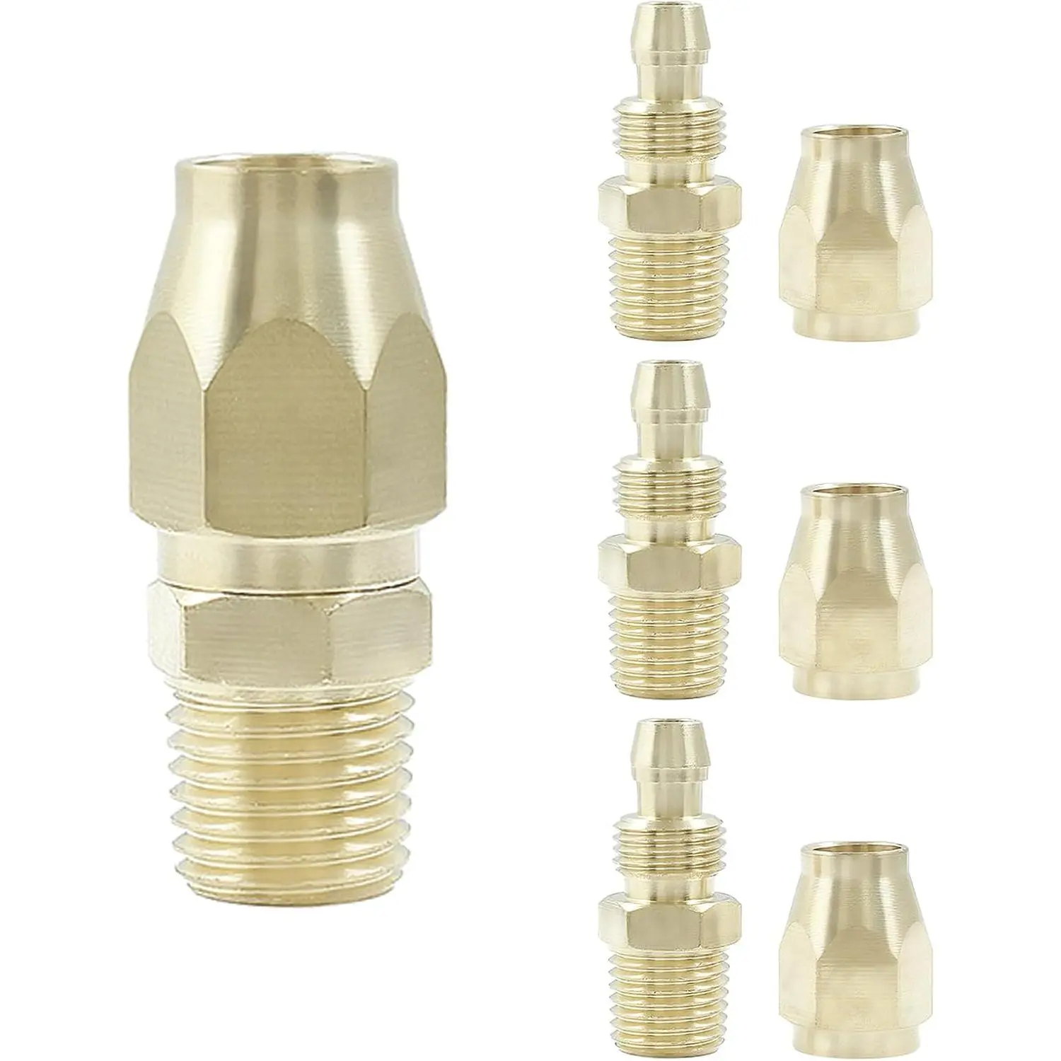 4PCS Reusable Air Hose Repair Set, 1/4-Inch NPT Rigid Brass Fittings with Barbed Ends, Splicers & Nuts for Garage Users, Temperature Range -40 To +250 Degrees F