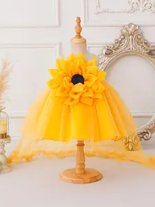 Baby Girl Clothes Infant Christening Cocktail Toddler Baptism Pageant Birthday Party Sling Floral Mesh Trailing Skirt Ball Gown Princess Dress for all Season 6 Months to 3 Years Flower Dress