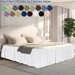 Easy-Going Ruffled Bed Skirt, 14/18/22 Inch Tailored Drop Soft Washable Bed Skirt for Twin, Queen, King and C-King Size Beds, Fitted with Adjustable Elastic Belt, Without Lift The Mattress, Bedroom, Beddecor