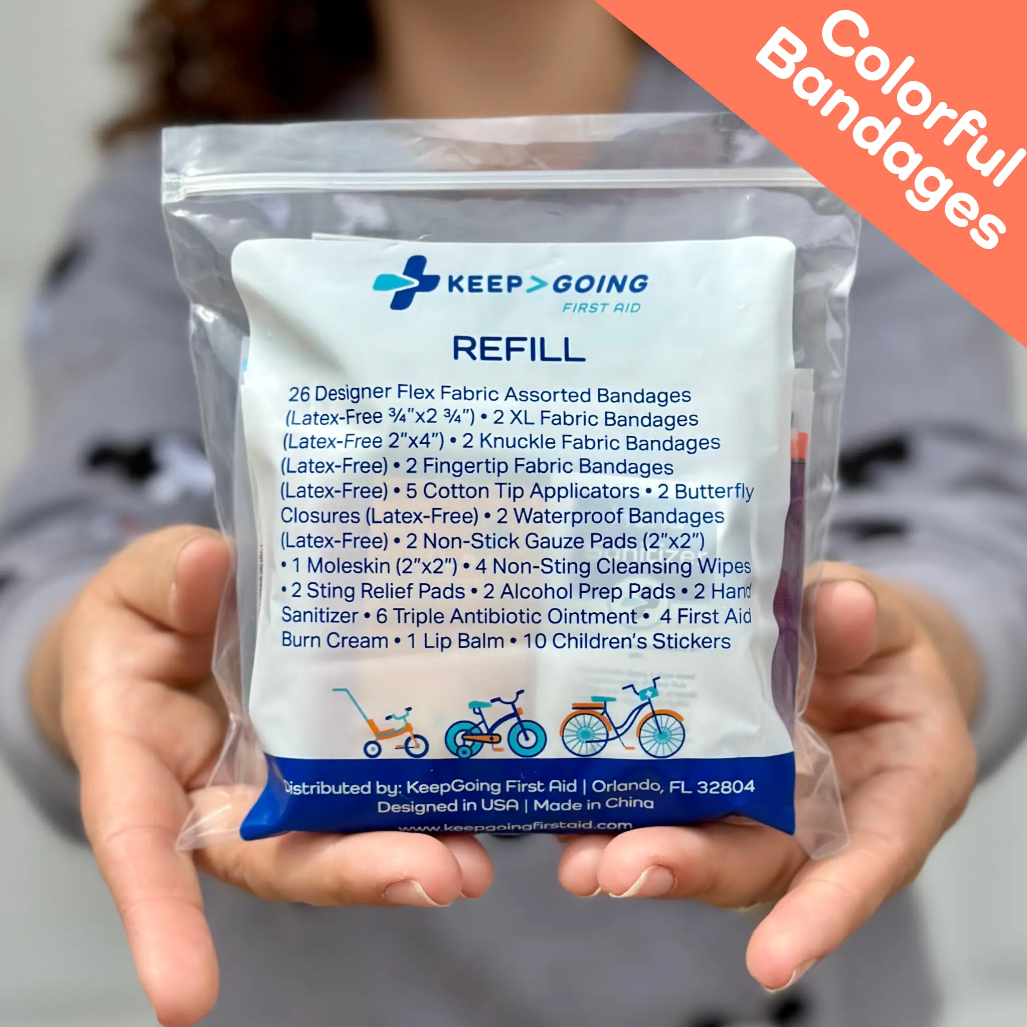 Keep Going Family GoKit Refill - 75 Pieces of Flexible Fabric Assorted Banners for Healthcare and Aid Cotton Emergency Supplies Bandage