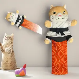 Karate Kitty Cat Wrestling Puppet Cat Wrestling Puppet with Protective Forearm Sleeve, Cats Wrestling Glove Interactive Puppets Toy for Safe Play with Arm Sleeve