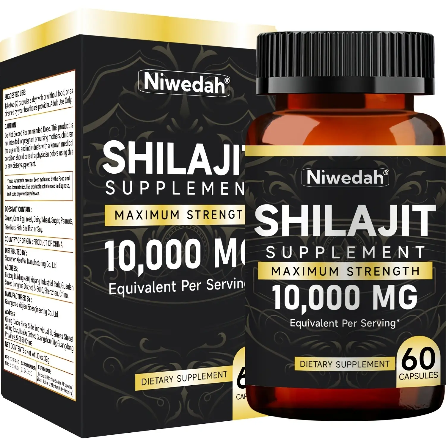 Niwedah Shilajit Supplement (60 Capsules) – High-Potency Mineral Complex for Energy & Vitality Support* | 10,000mg Equivalent Per Serving