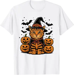 Halloween Orange Tabby Cat Witch Spooky Pumpkin Bats T-Shirt - Ajitasirba Shop 53B0FKZFQGRN