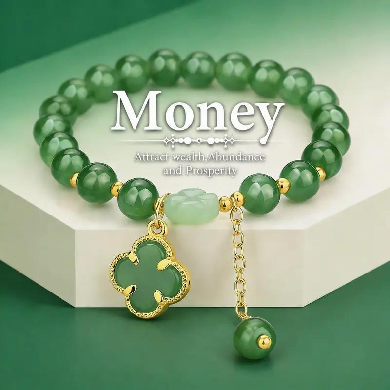 Money Magnet! Lucky Four-Leaf Clover Green Aventurine Bracelet - Manifest Wealth & Prosperity Crystal Charm Money Magnet! Lucky Four-Leaf Clover Green Aventurine Bracelet - Manifest Wealth & Prosperity Crystal Charm