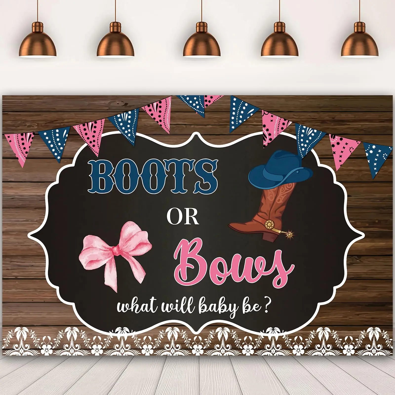 Western Cowboy Boots And Bows Gender Reveal Backdrop For Boy Or Girl 7x5ft Shower Party Banner Photo Background Decoration Supplies Polyester Fabric Reusable