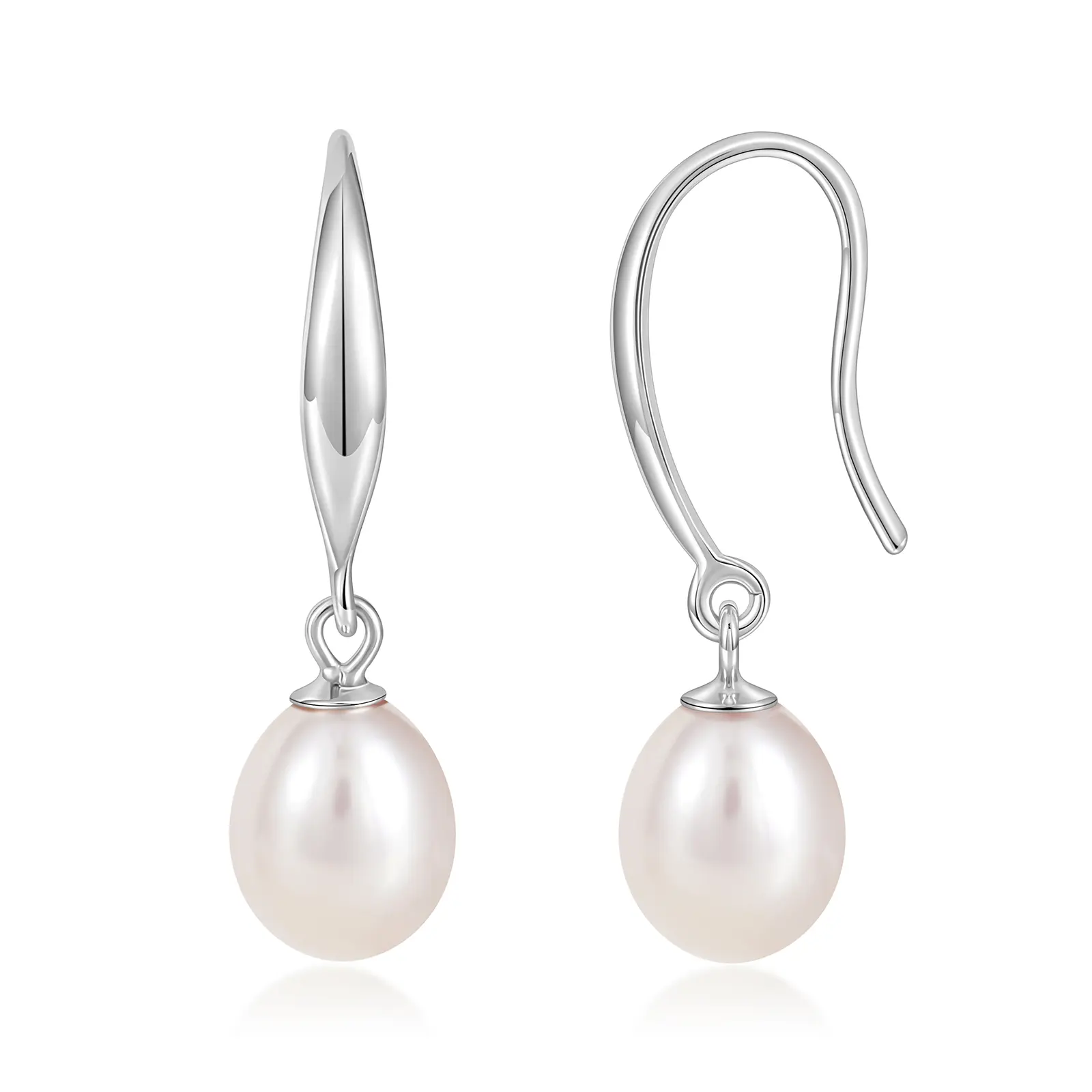EAMTI Freshwater Pearl Earrings for Women 925 Sterling Silver Cultured Handpicked Pearl Dangle Drop Earrings Hook Earrings Hypoallergenic 7-7.5MM