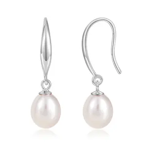 EAMTI Freshwater Pearl Earrings for Women 925 Sterling Silver Cultured Handpicked Pearl Dangle Drop Earrings Hook Earrings Hypoallergenic 7-7.5MM