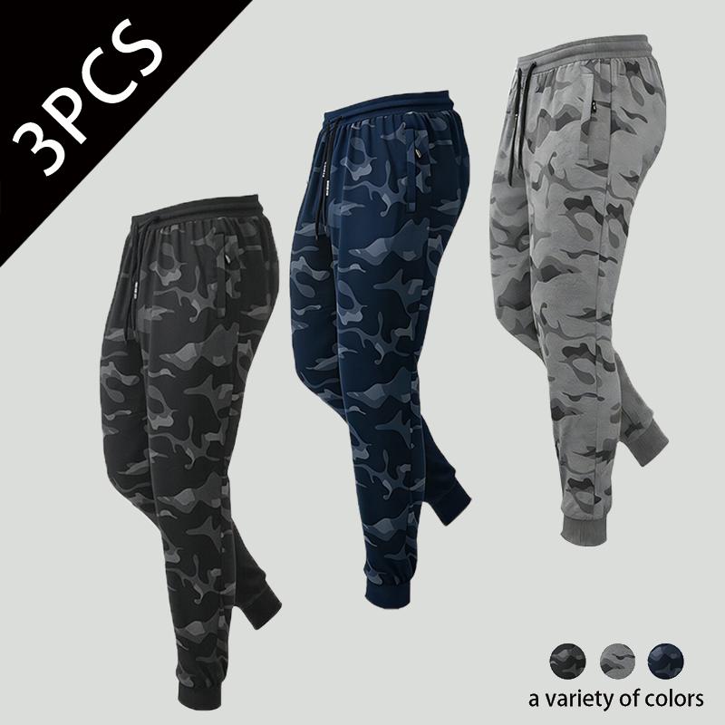 3Pcs Men's Fall Winter Camouflage Pants Casual Fashion Outdoor Hiking Sports Jogger Sweatpants