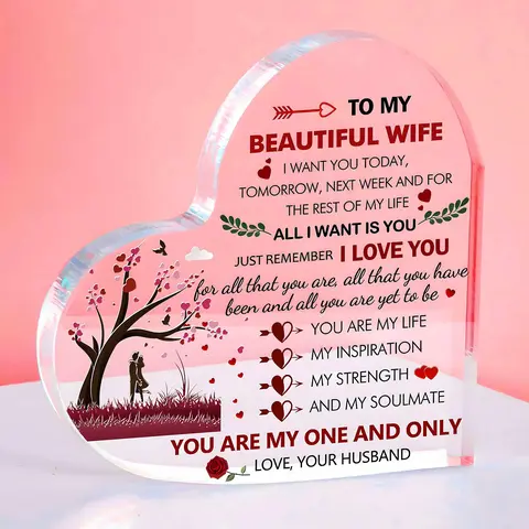 Acrylic Heart Shaped Keepsake, Heart Plaque, Romantic Gift for Wife, Anniversary & Birthday Gift from Husband, Party Favors, Wedding Gifts, Decor, Home Decor Products