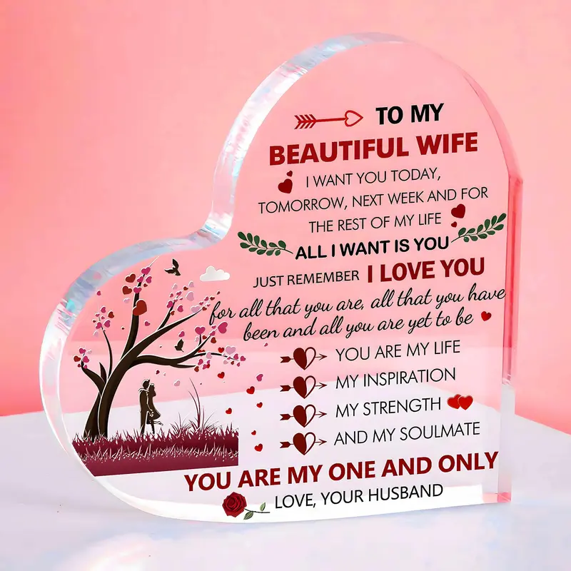 Acrylic Heart Shaped Keepsake, Heart Plaque, Romantic Gift for Wife, Anniversary & Birthday Gift from Husband, Party Favors, Wedding Gifts, Decor, Home Decor Products