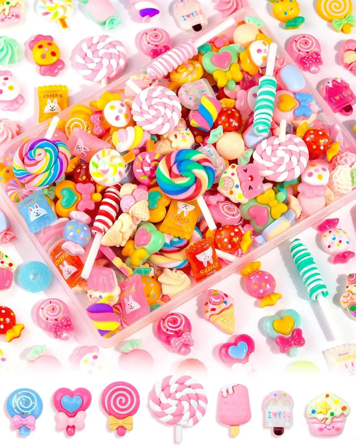 120Pcs Cute Candy Slime Charms Bulk for DIY Craft Decor | Flatback Resin Charms, Fake Candy, Easy to Glue, Durable, Resistant to Fading and Damage, Perfect for DIY Decoration