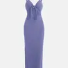 Women's Plain Cut Out Knot Front Split Thigh Bodycon Long Dress, Spaghetti Strap Sleeveless, Summer Clothes Women, Solid Cami Dress, Ladies Casual Summer Evening Party Nightclub Dress
