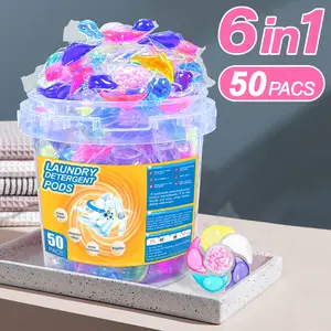 6 in 1 Laundry Detergent Pods 50 PCS - High Efficiency Stain Remover, Super Decontamination, Long Lasting Fragrance & Softener Beads, No Need Unpack