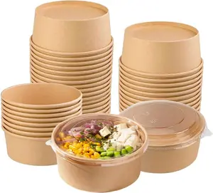 Disposable Bowls with Lid | Meal Prep Paper Bowls | To Go Salad Ramen Food Containers with Lids