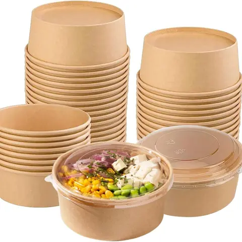 Disposable Bowls with Lid | Meal Prep Paper Bowls | To Go Salad Ramen Food Containers with Lids