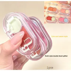 Cute sweet girly low saturation blush, shimmer highlighter contour eyeshadow palette, ins style daily expanding & shrinking rouge for students Makeup