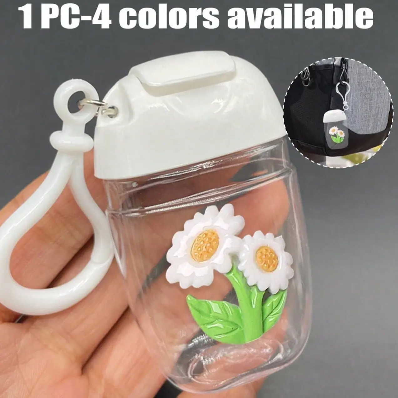 Transparent 30ML Hand Sanitizer Bottle with Flower Decorated Flip Lid, Reusable Travel Cosmetic Container, Ideal Gift for Women Teachers Students