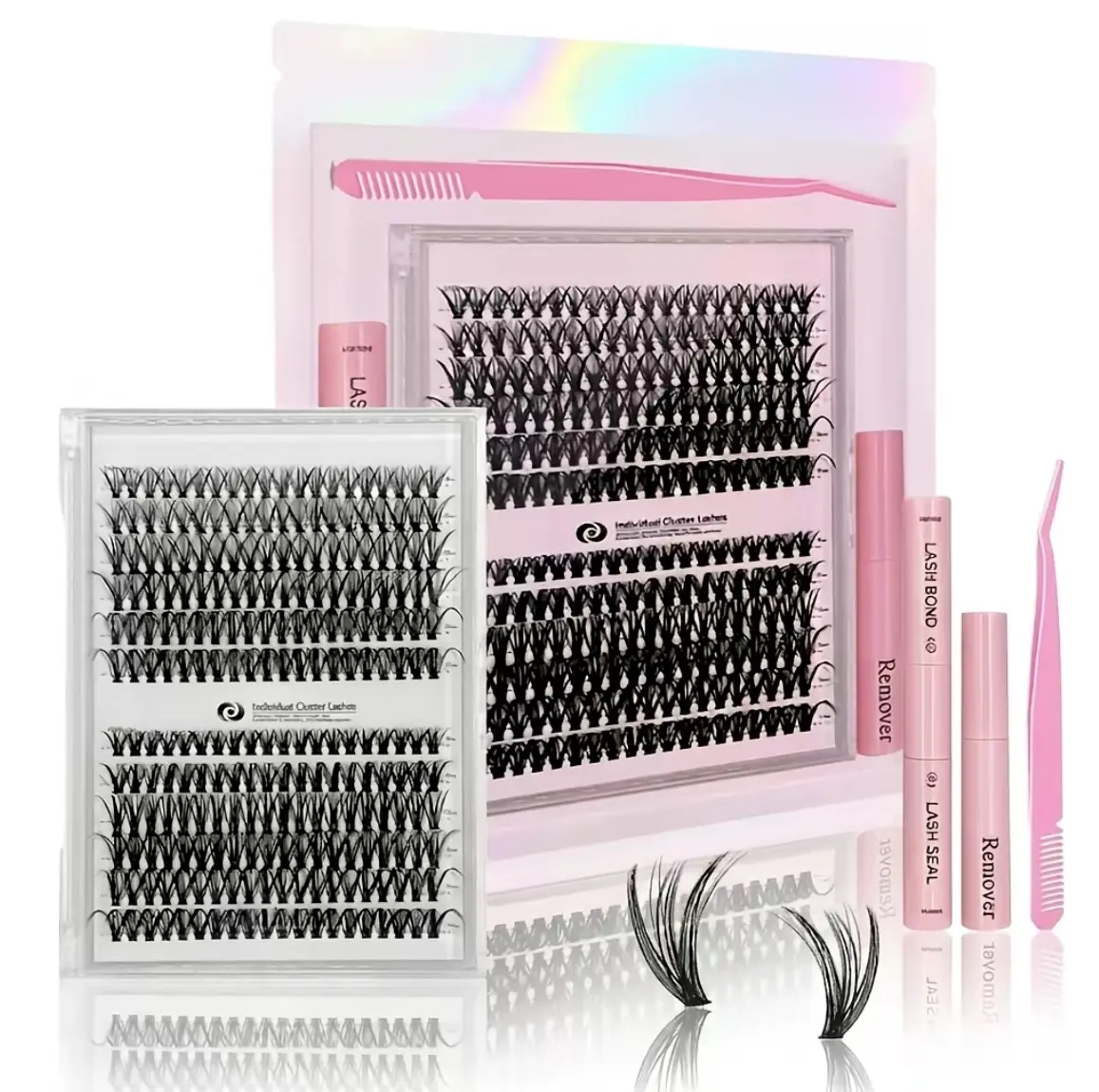 Women's 30D-40D C Curl Cluster Lashes Kit, 2-Style Mixed Length Individual Eyelash Extensions with Tweezers, Glue & Remover for Salon-Style Self-Grafting Longer Looking Lashes
