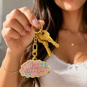 I'm Enough Cloud Charm Keychain with Gold Clip and Pink Stars for Personalized Gifts