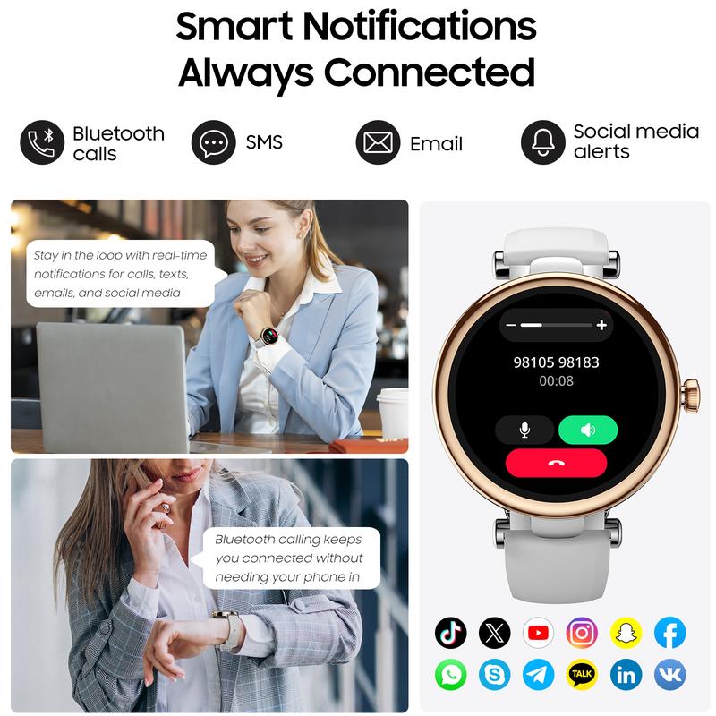 TOZO S8 AMOLED Smart Watch Women 1.32" HD Bluetooth Call Text, 100+ Sports Modes Sleep Stress Tracker, Waterproof Rose Gold Gift for Her