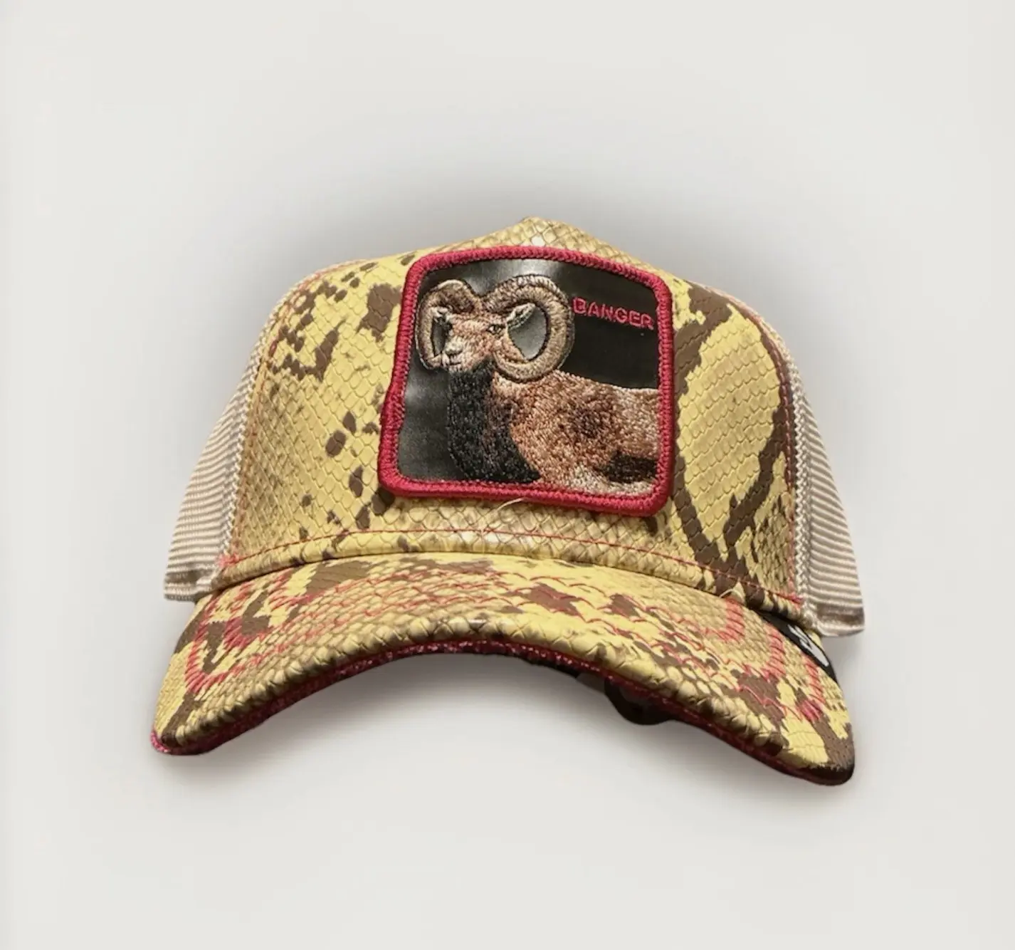 Goorin Bros 2023 "Headbanger" Trucker Baseball Cap - Ram Patch, Snakeskin Print Unusual Design, Friday Drop, Rare, NWT, Premium Material, Collectibles, Strong Collector Demand, Fashion Clothes Headwear Accessories
