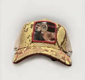 Goorin Bros (2023) “Headbanger” Trucker Hat Ram Patch Snakeskin Print Friday Drop Rare NWT