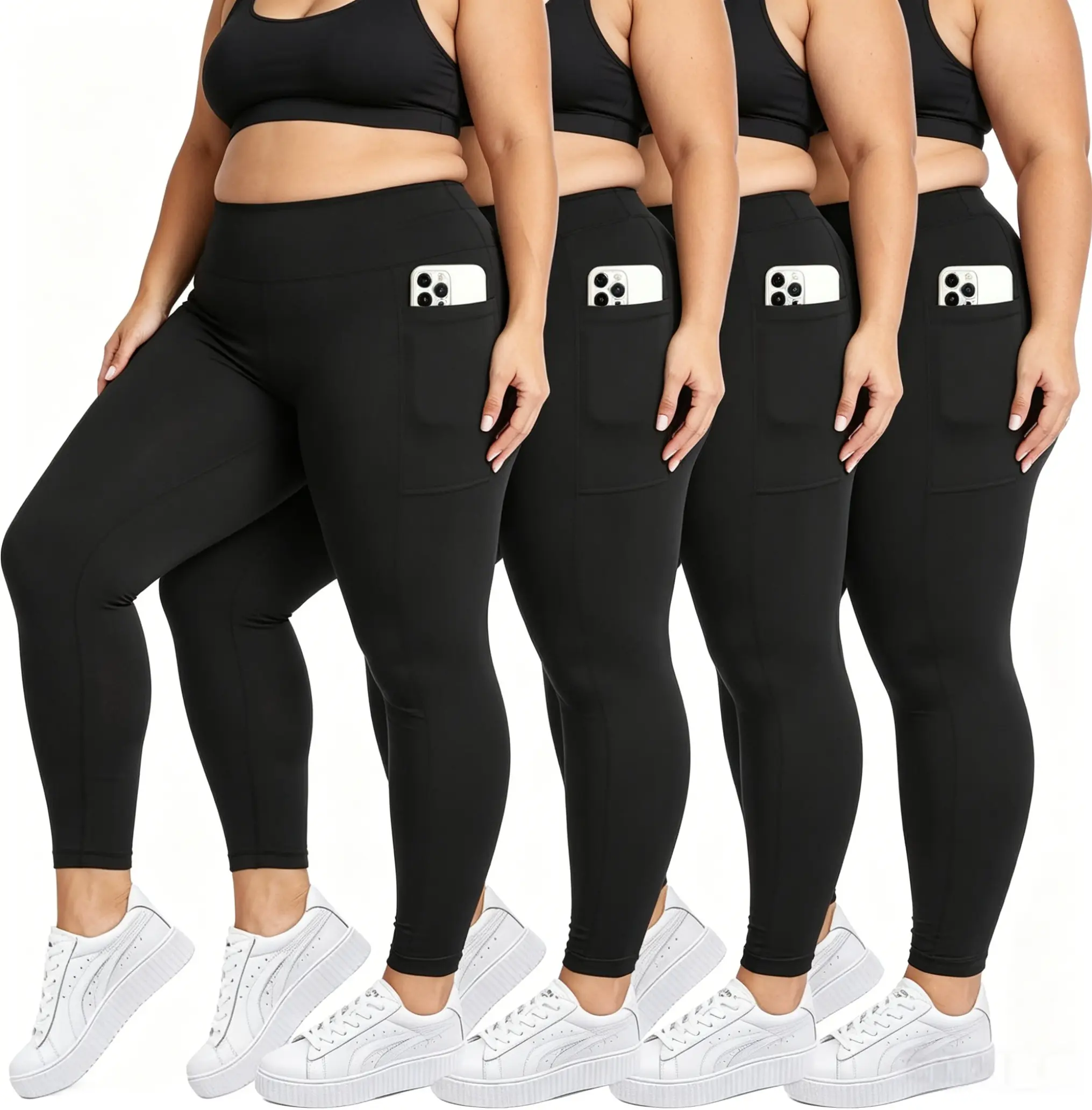 4 Pack  High Waist Yoga Long Pants, Soft Stretch Non-See Through Sports Leggings with Pocket, Tummy Control Butt Lifting Workout Tights, Moisture Wicking Athletic Trousers for  Jogging Daily Loungewear gym woman hip bottom tiktokshopbacktoschool
