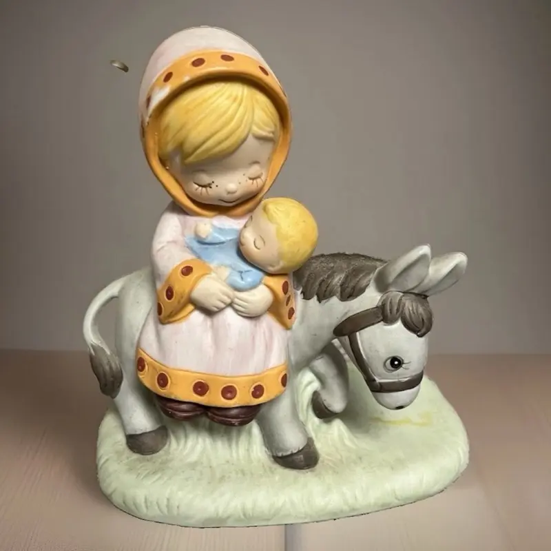 Vintage Homco 5608 Nativity Scene Figurine Mary Baby Jesus On Donkey