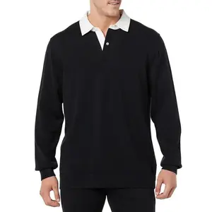 Men's Colorblock Polo Shirt, Casual Long Sleeve Half Button Front Top for Golf & Tennis, Fashion Men's Clothes for All Seasons