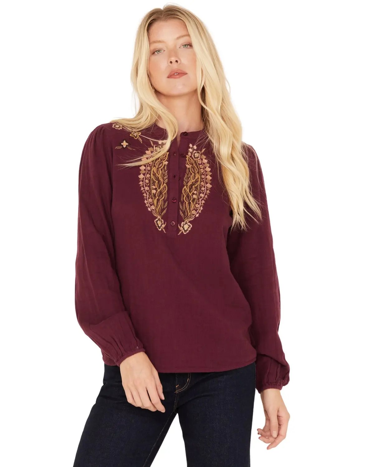 Cleo + Wolf Women's Women'S Floral Embroidered Blouse - Clho22w56-Grp