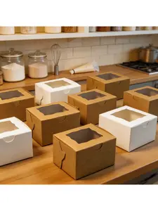 20/15/10/5/1pcs One Piece Foldable 3 Inch Cake Boxes, Square Clear Window Packaging for Pastries and Cookies.needoh.paper plates