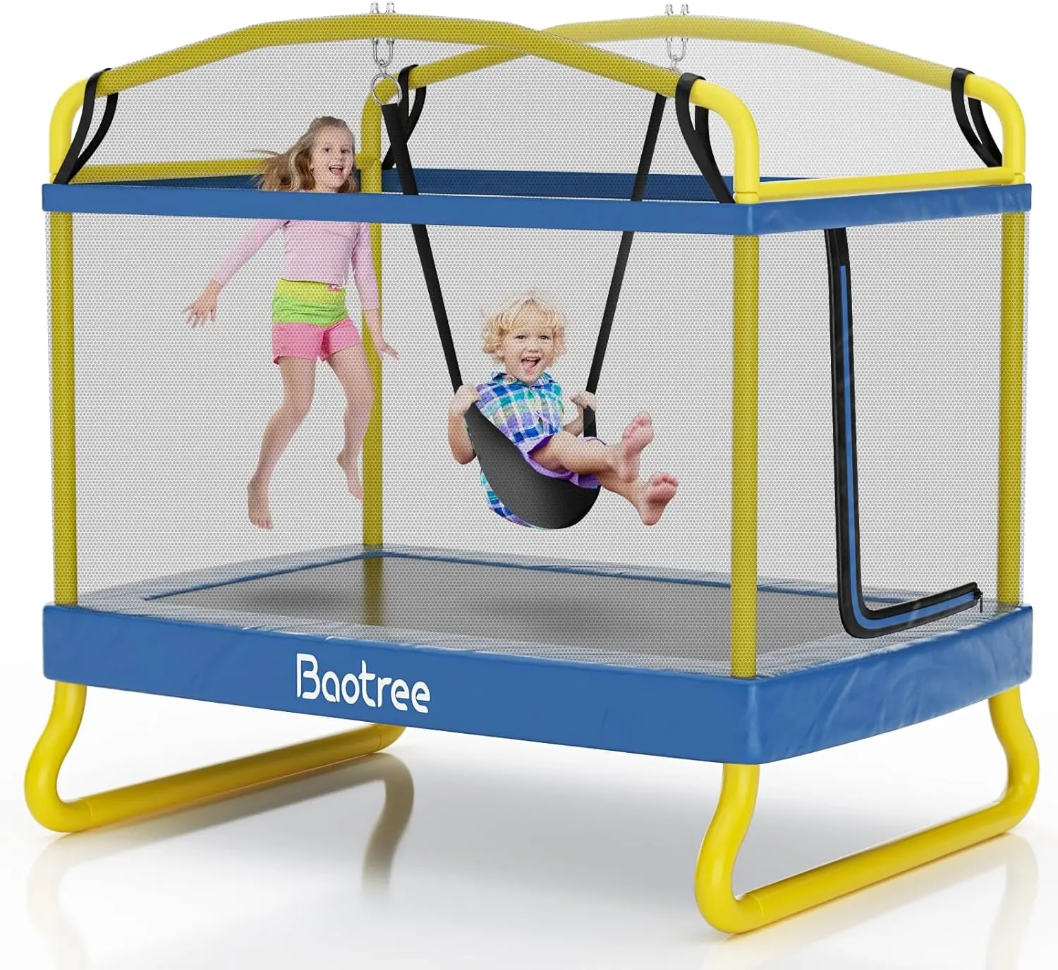 Rectangle Trampoline for Kids， 78” ASTM Approved Recreational Trampolines with Swing, Enclosure Net, Mini Rectangle Trampoline for Outdoor and Backyard, Gifts for Children & Boys & Girls