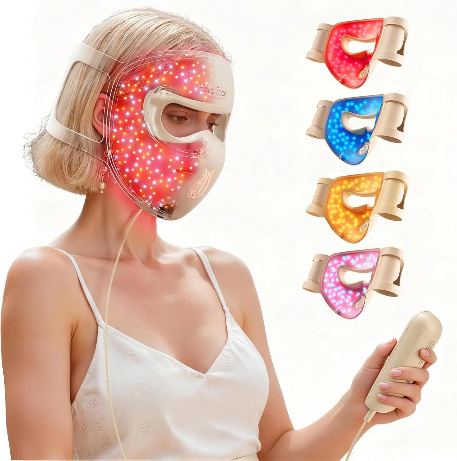Face Mask for Youthful Skin, Red Light Therapy for Face, Red, Blue & Infrared Therapy for Wrinkles, Fine Lines, Dark Spots with 311 LEDs, Skincare Device for Women & Men, Light Khaki